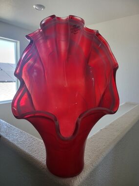 Murano Red Art Glass Vase - Sculptural Home Accent